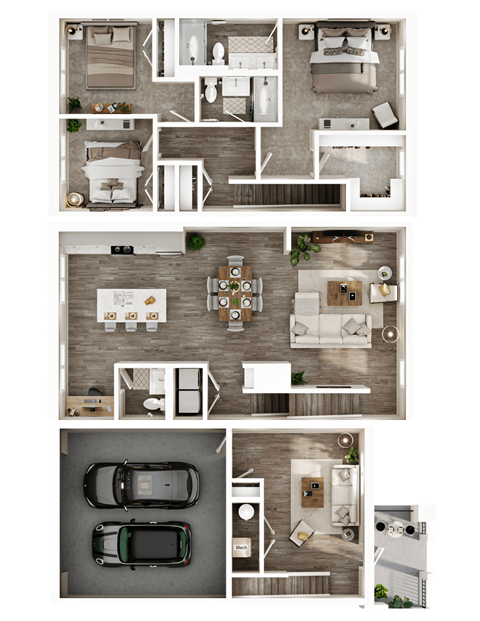 a 3d rendering of the floor plan of a bedroom